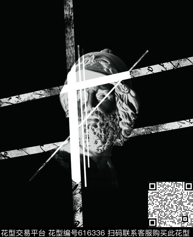 黑白人物雕像数码印花华亿平台下载（图片编号: 616336） - 瓦栏（Walan）