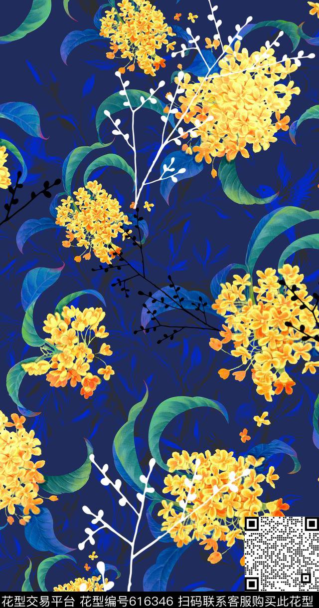 菊花趣味手绘藤花数码印花华亿平台下载（图片编号: 616346） - 瓦栏（Walan）