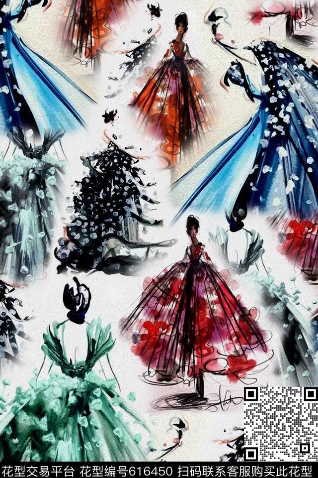 创意欧美休闲人物数码印花华亿平台下载（图片编号: 616450） - 瓦栏（Walan）