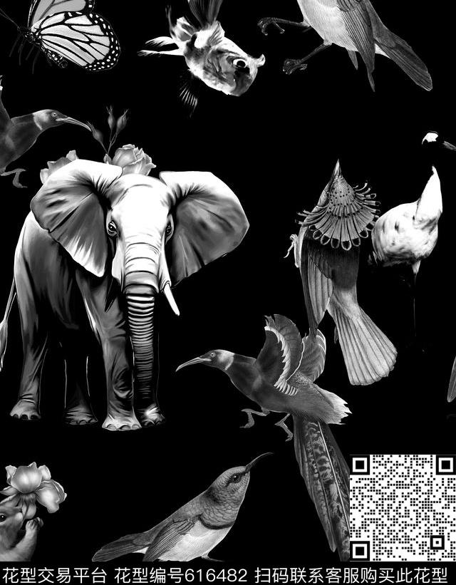华伦天奴VALENTINO风格动物世界大象鸟鱼仙鹤花卫衣T恤衬衫夹克数码印花华亿平台下载（图片编号: 616482） - 瓦栏（Walan）