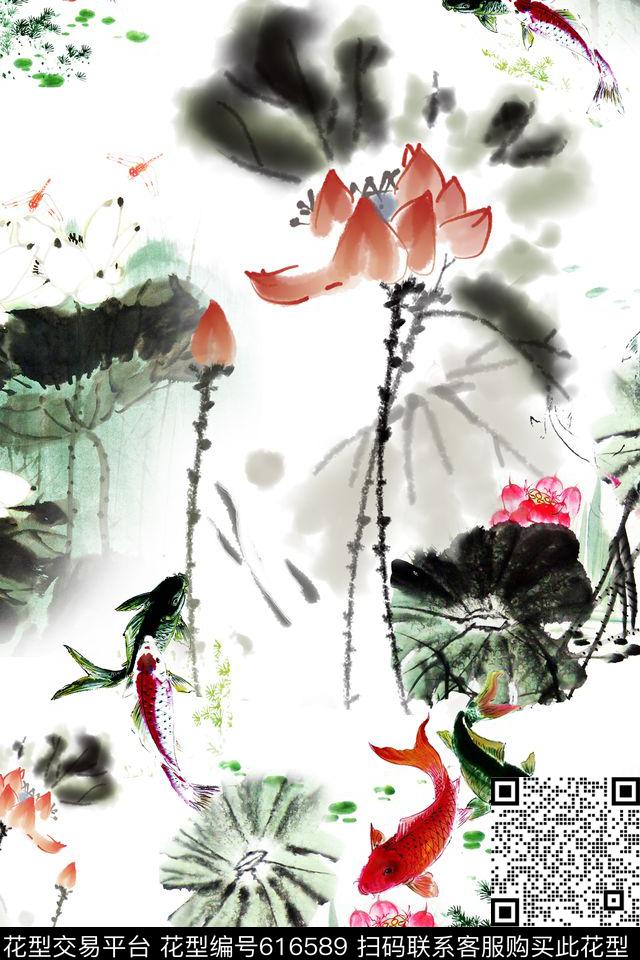 民族风中国风水墨数码印花华亿平台下载（图片编号: 616589） - 瓦栏（Walan）