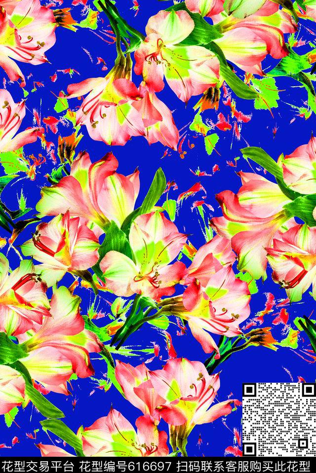时尚手绘清爽女装花卉印花时尚大牌欧美女装印花中国风印花数码印花华亿平台下载（图片编号: 616697） - 瓦栏（Walan）