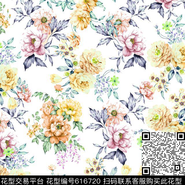 薰衣草花鸟牡丹数码印花华亿平台下载（图片编号: 616720） - 瓦栏（Walan）