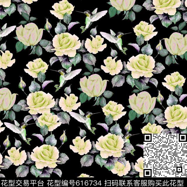 花朵牡丹玫瑰数码印花华亿平台下载（图片编号: 616734） - 瓦栏（Walan）