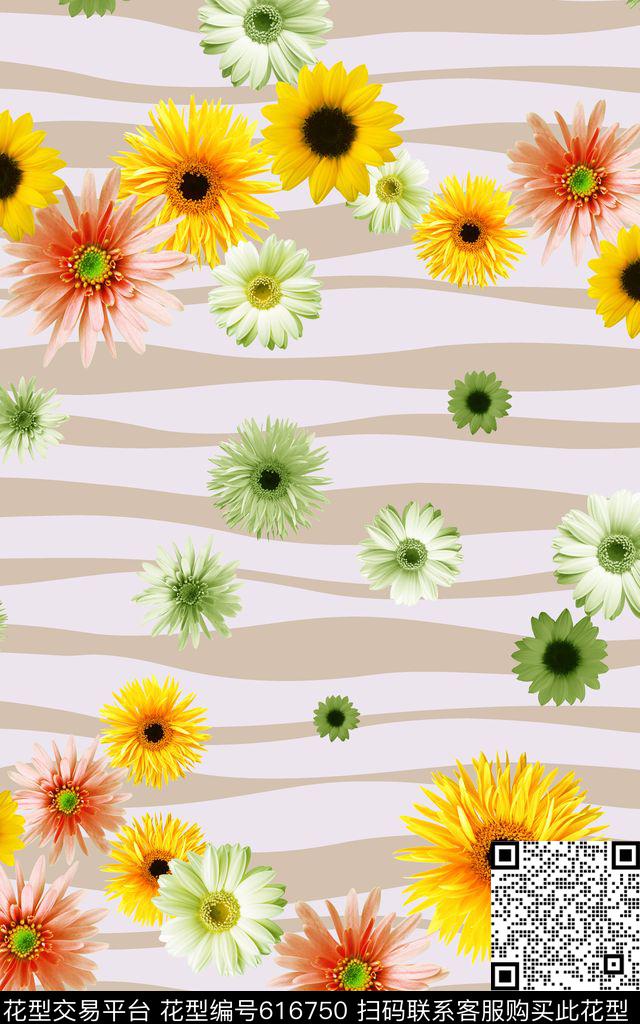 小碎花条纹波浪数码印花华亿平台下载（图片编号: 616750） - 瓦栏（Walan）