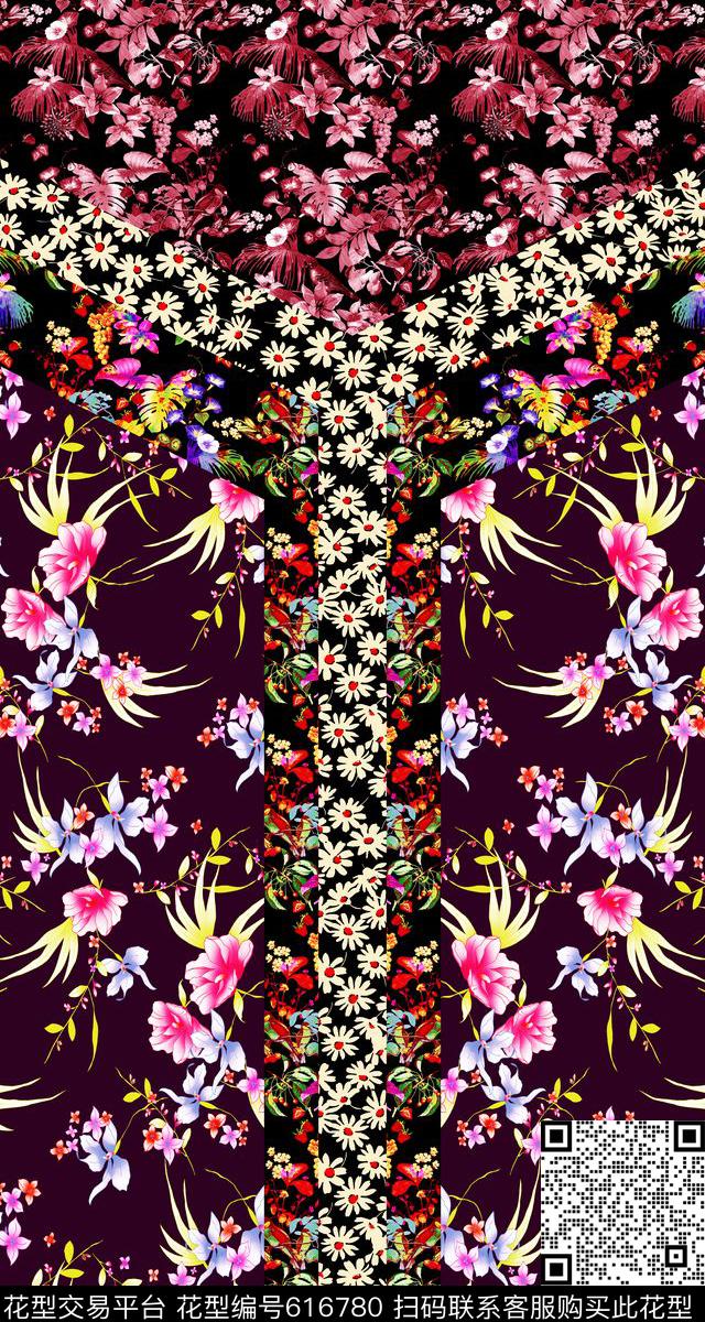 条纹定位花花卉数码印花华亿平台下载（图片编号: 616780） - 瓦栏（Walan）