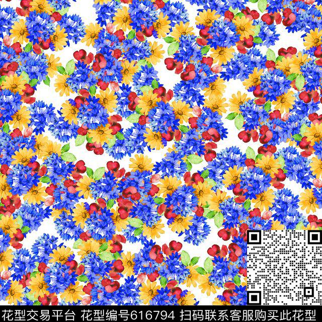 兰花向日葵花卉数码印花华亿平台下载（图片编号: 616794） - 瓦栏（Walan）