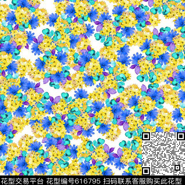 兰花向日葵花卉数码印花华亿平台下载（图片编号: 616795） - 瓦栏（Walan）