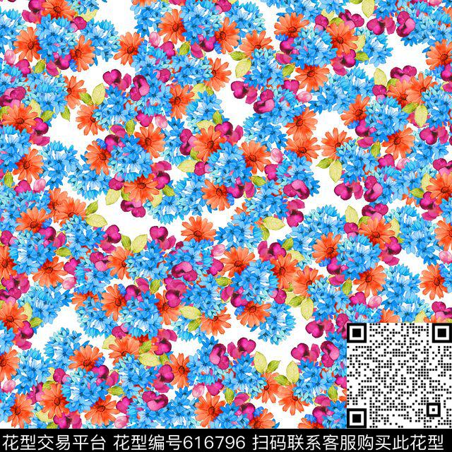 兰花向日葵花卉数码印花华亿平台下载（图片编号: 616796） - 瓦栏（Walan）