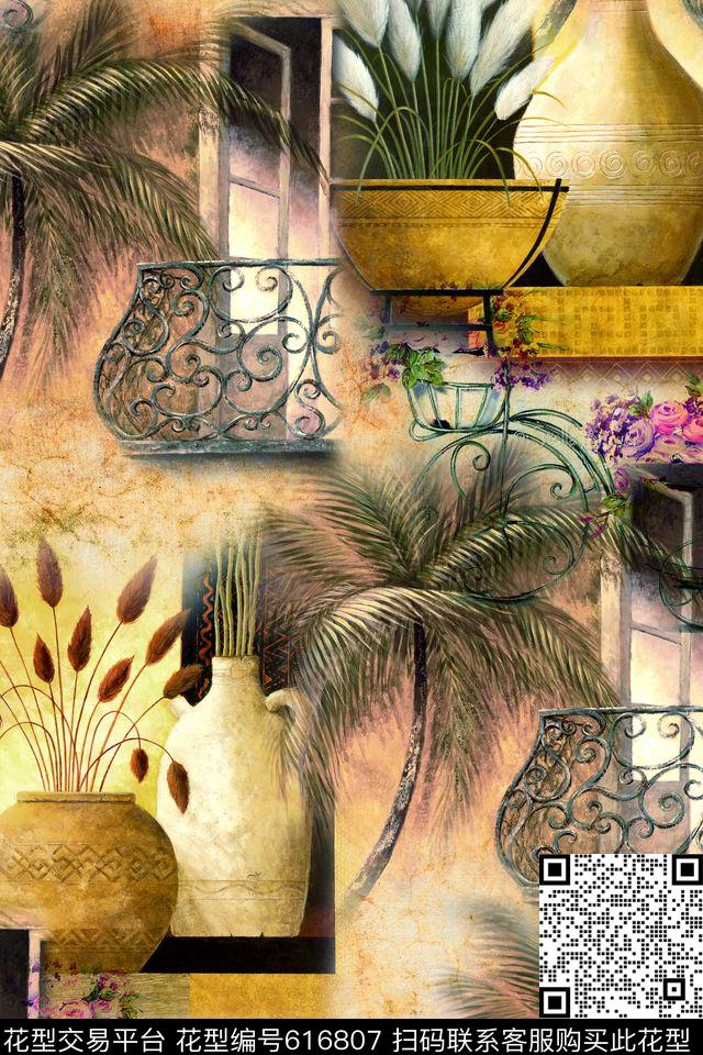 抽象拼接花瓶数码印花华亿平台下载（图片编号: 616807） - 瓦栏（Walan）