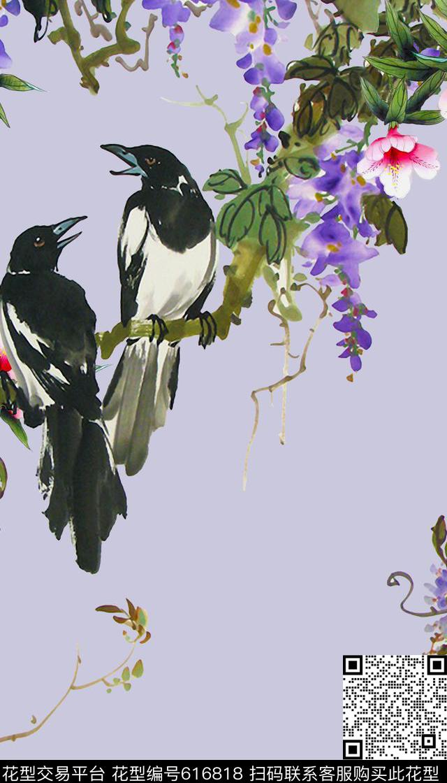 中国水墨画桃花女装印花数码印花华亿平台下载（图片编号: 616818） - 瓦栏（Walan）