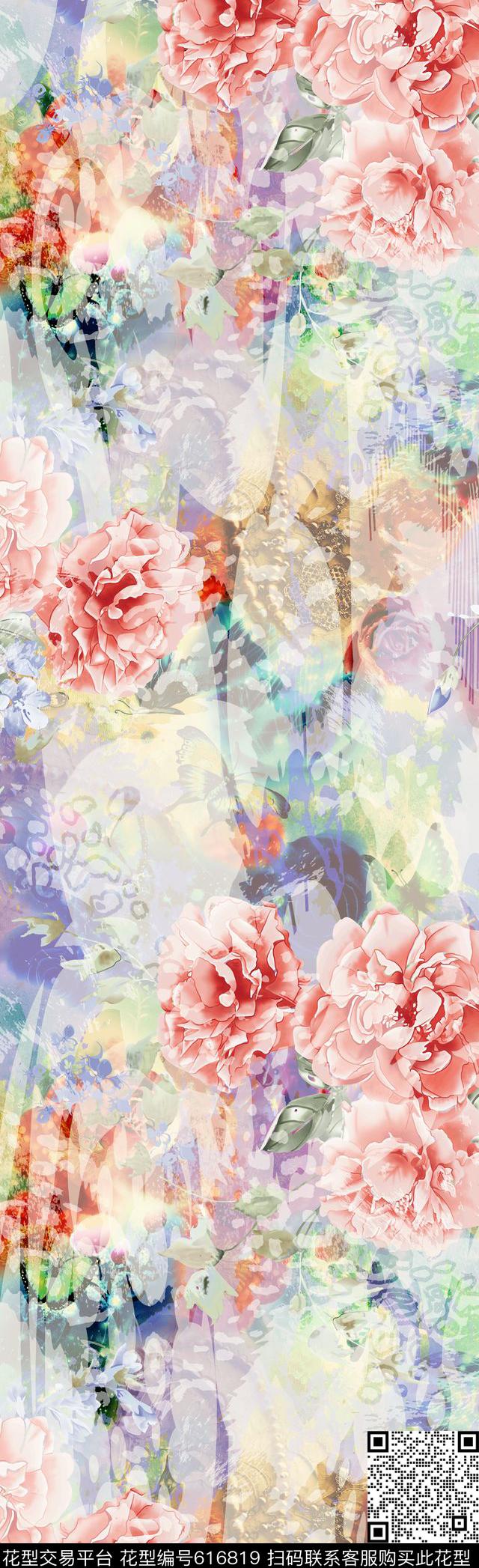 抽象花卉牡丹花卉抽象花形数码印花华亿平台下载（图片编号: 616819） - 瓦栏（Walan）