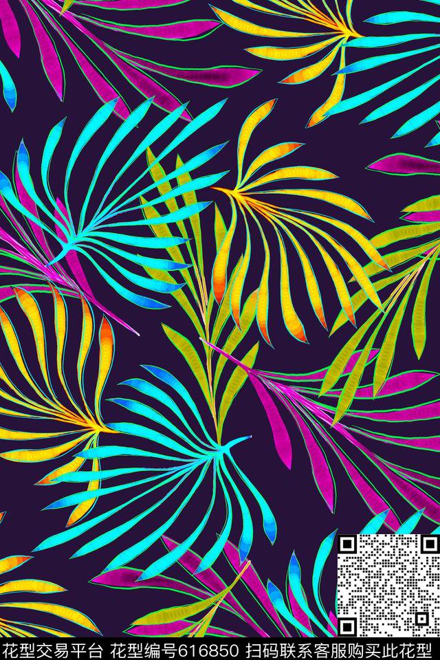 热带棕榈叶植物传统印花华亿平台下载（图片编号: 616850） - 瓦栏（Walan）
