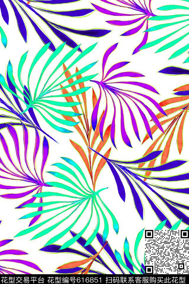 热带棕榈叶植物传统印花华亿平台下载（图片编号: 616851） - 瓦栏（Walan）