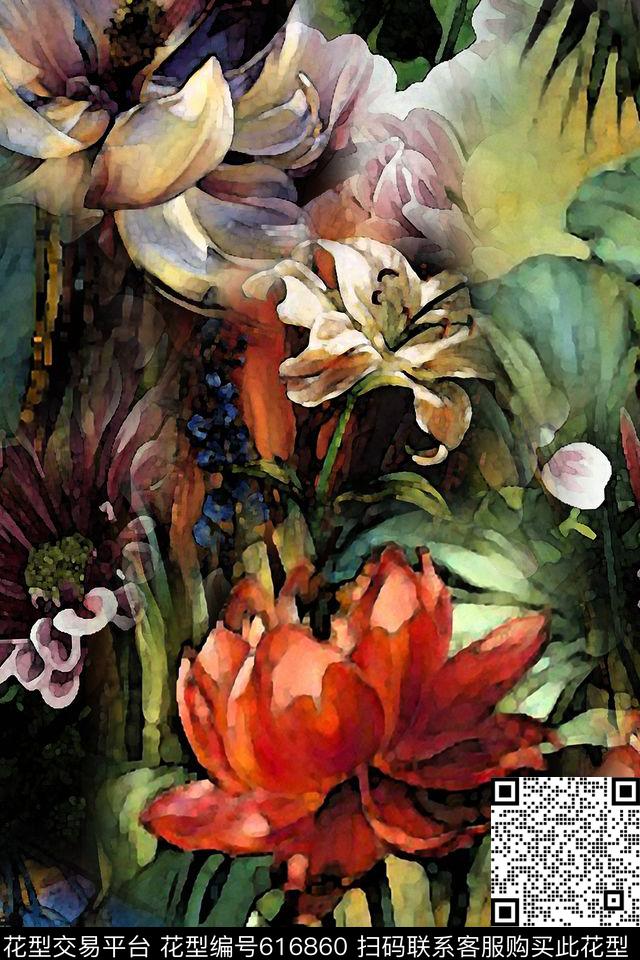 花朵花卉数码印花华亿平台下载（图片编号: 616860） - 瓦栏（Walan）
