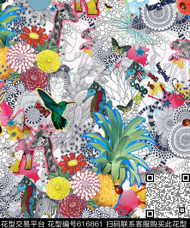 花朵花卉动物数码印花华亿平台下载（图片编号: 616861） - 瓦栏（Walan）