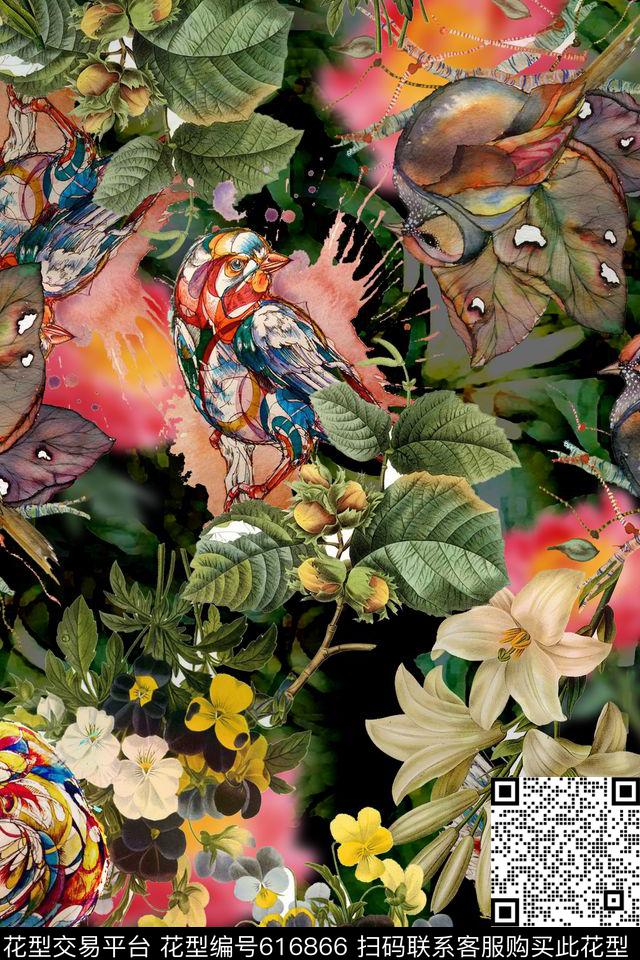 花鸟花朵花卉数码印花华亿平台下载（图片编号: 616866） - 瓦栏（Walan）