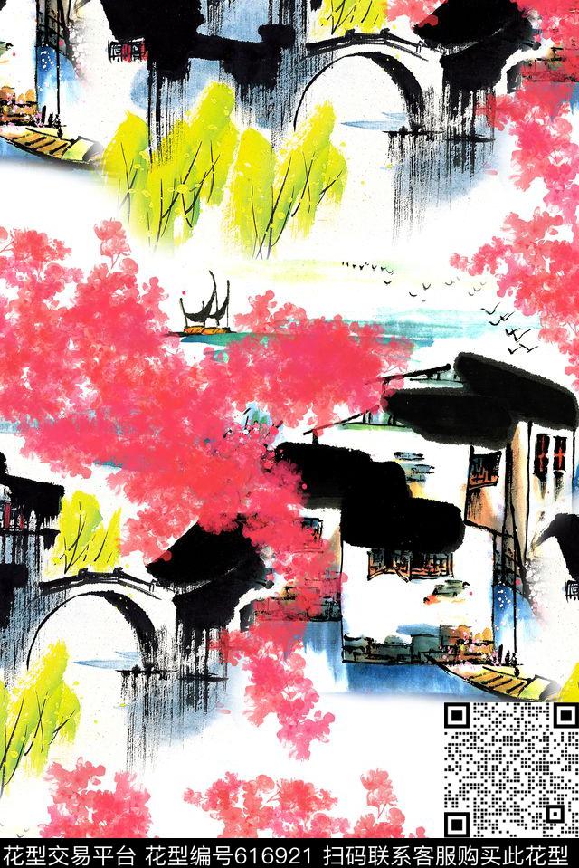 建筑风景古镇数码印花华亿平台下载（图片编号: 616921） - 瓦栏（Walan）