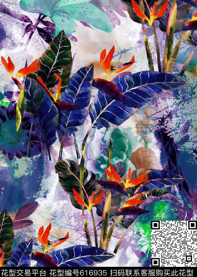 大花叶子芭蕉数码印花华亿平台下载（图片编号: 616935） - 瓦栏（Walan）
