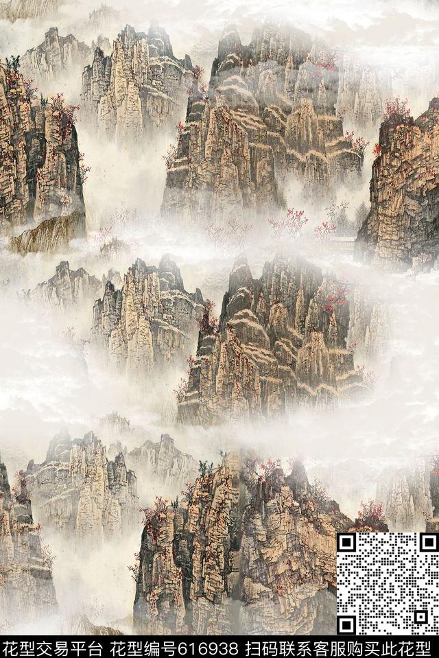 风景云海山水画数码印花华亿平台下载（图片编号: 616938） - 瓦栏（Walan）