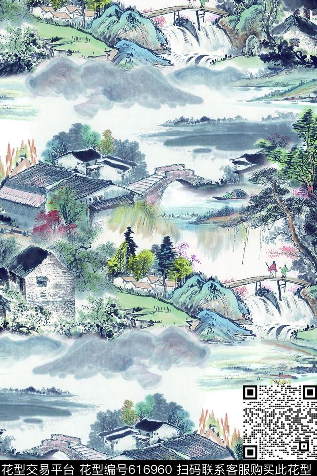 工笔画国画山水画数码印花华亿平台下载（图片编号: 616960） - 瓦栏（Walan）