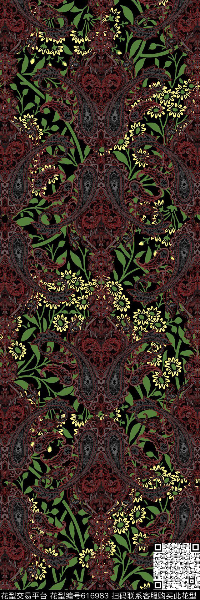 民族风丝巾长巾。腰果佩兹利几何花卉传统印花华亿平台下载（图片编号: 616983） - 瓦栏（Walan）