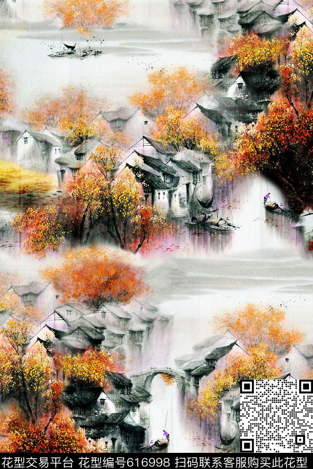 工笔画国画山水画数码印花华亿平台下载（图片编号: 616998） - 瓦栏（Walan）