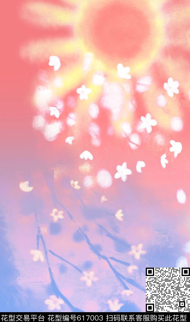 淡雅雾气插画数码印花华亿平台下载（图片编号: 617003） - 瓦栏（Walan）