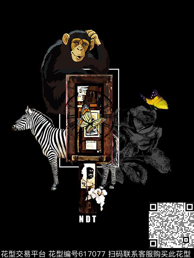 复古风格花卉猴子数码印花华亿平台下载（图片编号: 617077） - 瓦栏（Walan）