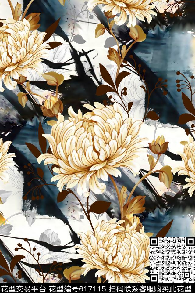 抽象几何清爽梦幻艺术平底立体手绘满版最新高清数码蕾丝民族中国风绣花珠宝肌理时尚潮

流大牌复古欧美风水墨花卉菊花数码印花华亿平台下载（图片编号: 617115） - 瓦栏（Walan）