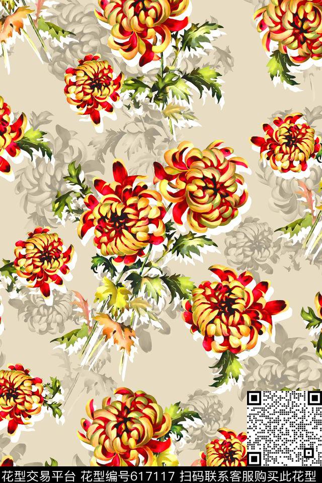 抽象几何清爽梦幻艺术平底立体手绘满版最新高清数码蕾丝民族中国风绣花珠宝肌理时尚潮

流大牌复古欧美风水彩花菊花数码印花华亿平台下载（图片编号: 617117） - 瓦栏（Walan）