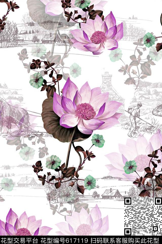 抽象几何清爽梦幻艺术平底立体手绘满版最新高清数码蕾丝民族中国风绣花珠宝肌理时尚潮

流大牌复古欧美风荷花水彩花数码印花华亿平台下载（图片编号: 617119） - 瓦栏（Walan）