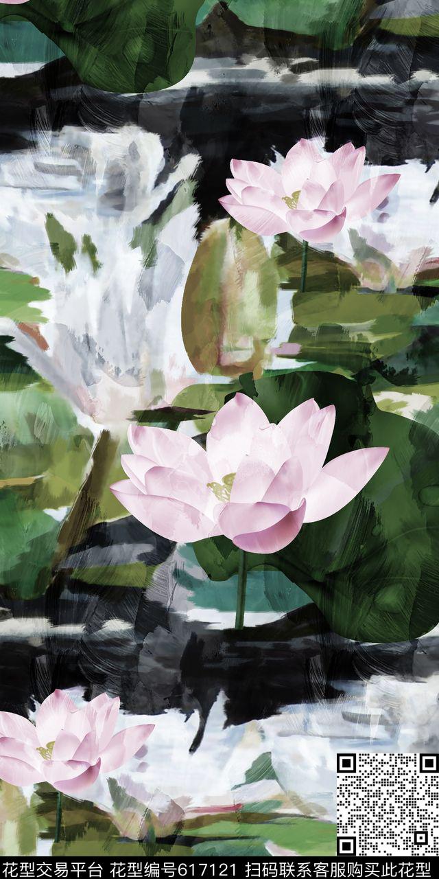 抽象几何清爽梦幻艺术平底立体手绘满版最新高清数码蕾丝民族中国风绣花珠宝肌理时尚潮

流大牌复古欧美风荷花手绘油画数码印花华亿平台下载（图片编号: 617121） - 瓦栏（Walan）