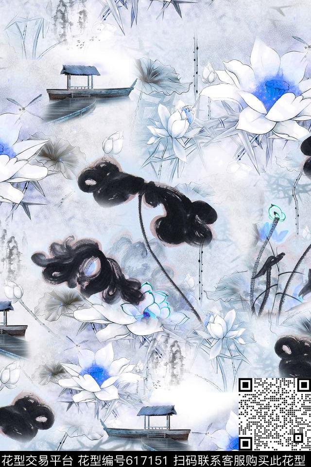 女装中国风水墨数码印花华亿平台下载（图片编号: 617151） - 瓦栏（Walan）