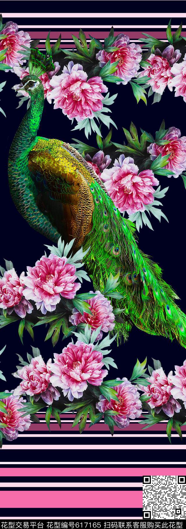 花卉孔雀牡丹数码印花华亿平台下载（图片编号: 617165） - 瓦栏（Walan）