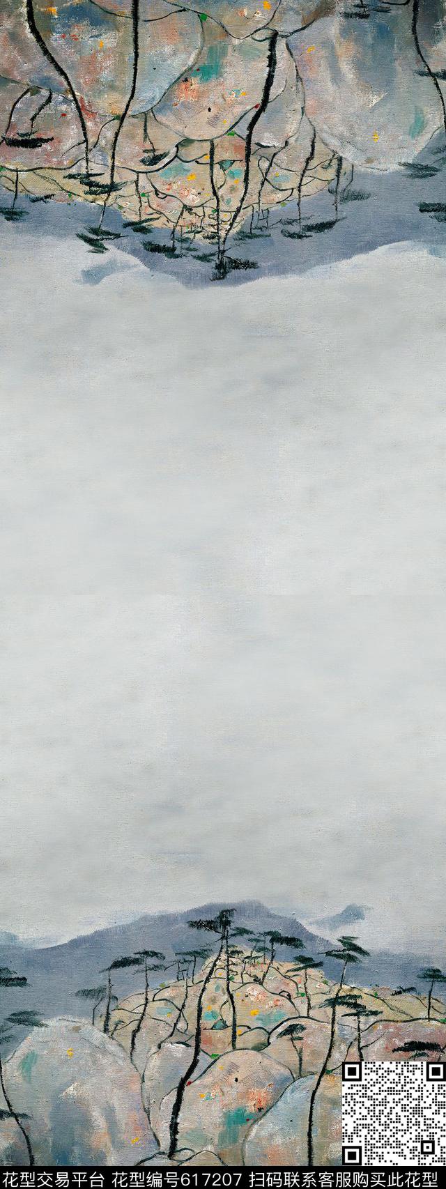 双边定位水墨山数码印花华亿平台下载（图片编号: 617207） - 瓦栏（Walan）