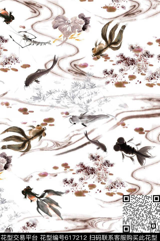 中国风手绘水墨数码印花华亿平台下载（图片编号: 617212） - 瓦栏（Walan）