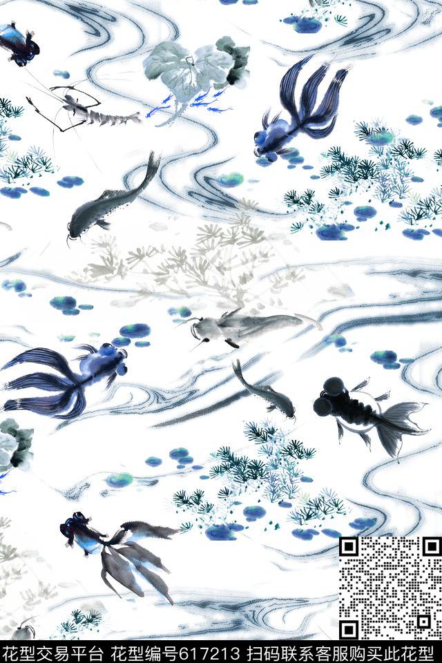 中国风手绘水墨数码印花华亿平台下载（图片编号: 617213） - 瓦栏（Walan）