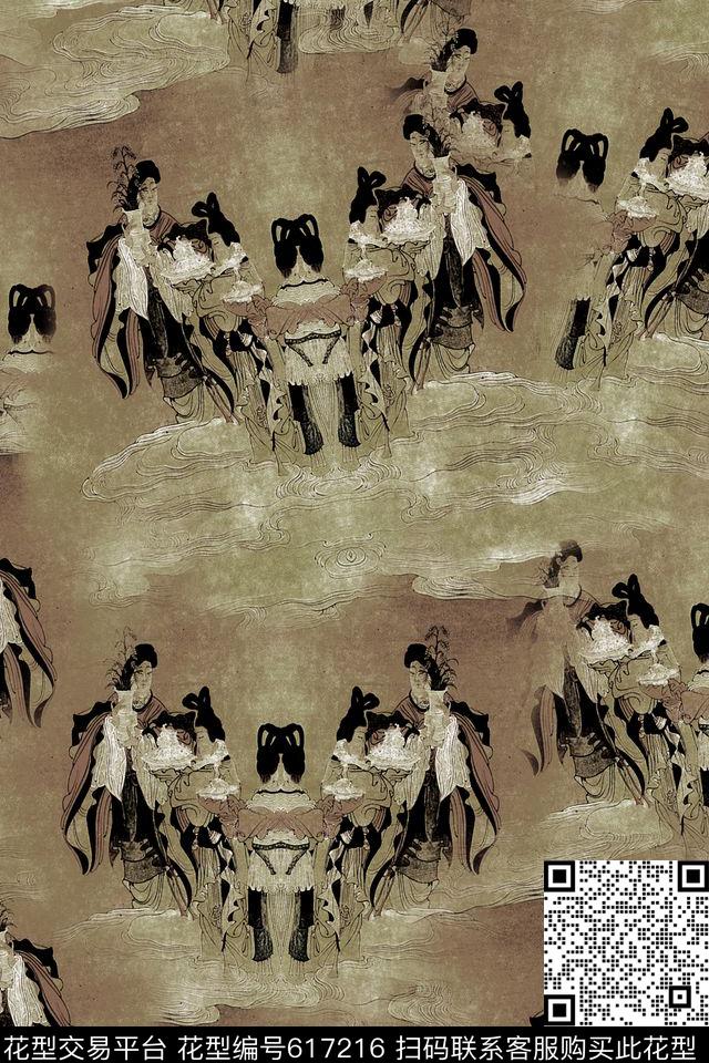 复古中国风仕女图数码印花华亿平台下载（图片编号: 617216） - 瓦栏（Walan）
