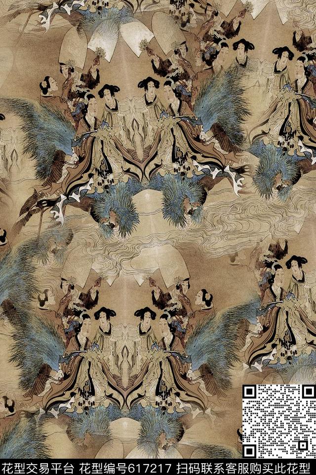 复古中国风壁画数码印花华亿平台下载（图片编号: 617217） - 瓦栏（Walan）