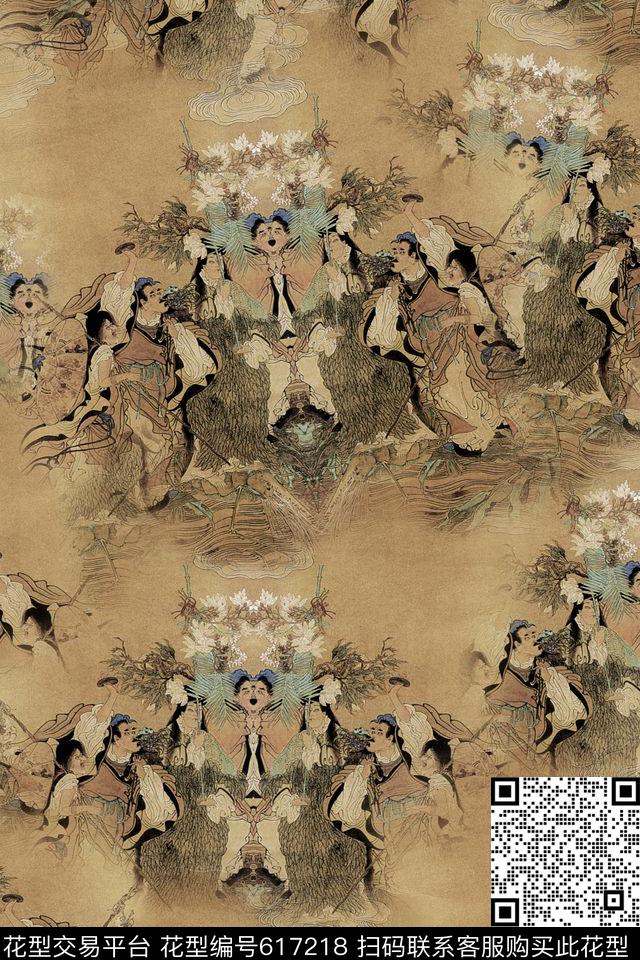 复古壁画中国风数码印花华亿平台下载（图片编号: 617218） - 瓦栏（Walan）