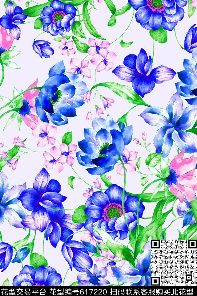 床品女装手绘花卉数码印花华亿平台下载（图片编号: 617220） - 瓦栏（Walan）