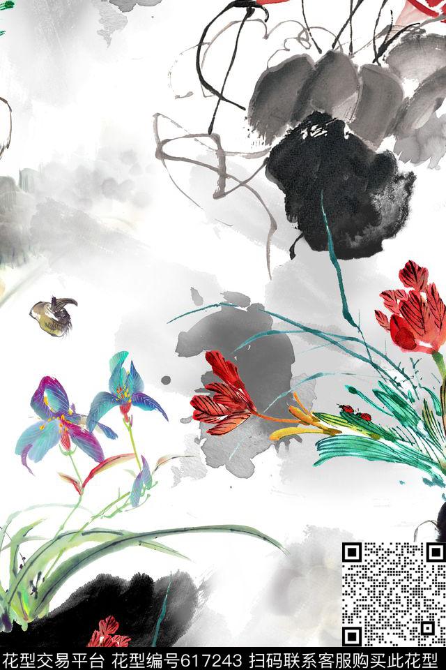 民族风中国风水墨数码印花华亿平台下载（图片编号: 617243） - 瓦栏（Walan）