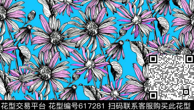 花朵花卉菊花数码印花华亿平台下载（图片编号: 617281） - 瓦栏（Walan）
