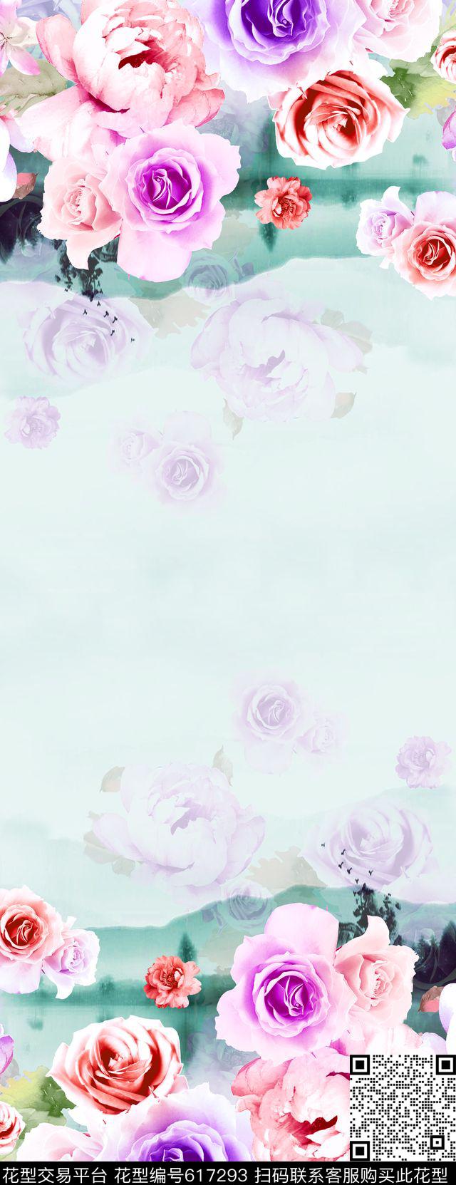 双边定位花卉长裙数码印花华亿平台下载（图片编号: 617293） - 瓦栏（Walan）