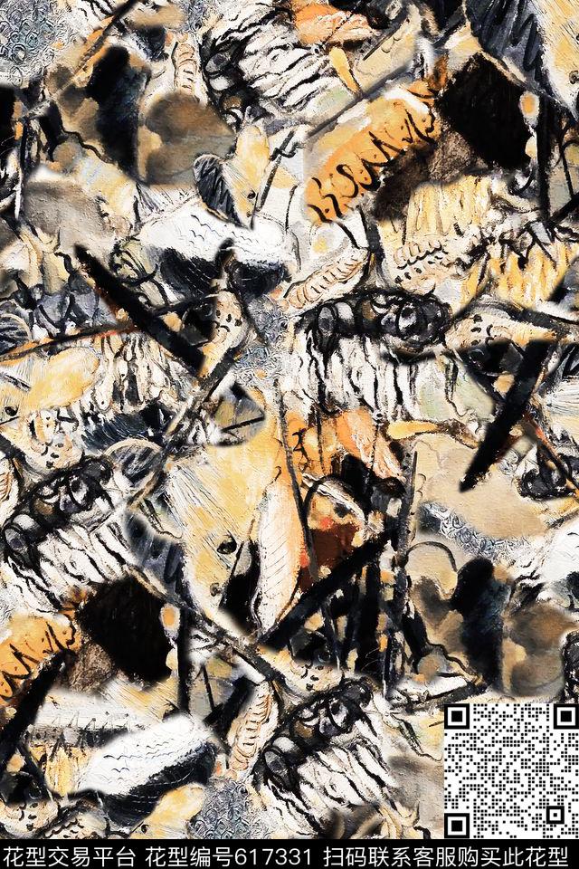 油画抽象迷彩数码印花华亿平台下载（图片编号: 617331） - 瓦栏（Walan）