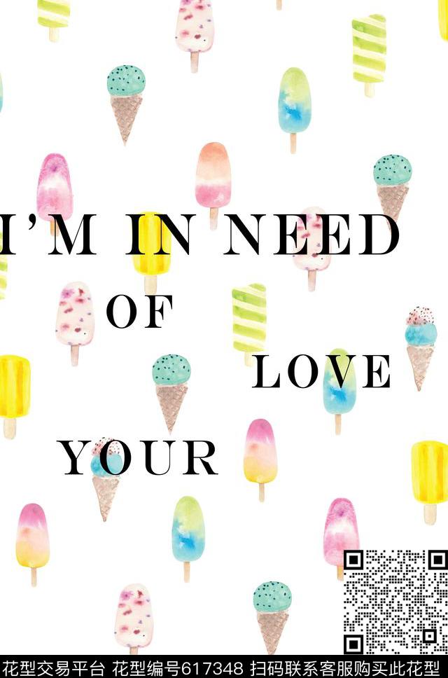 清爽底花卉冰激凌卡通数码印花华亿平台下载（图片编号: 617348） - 瓦栏（Walan）