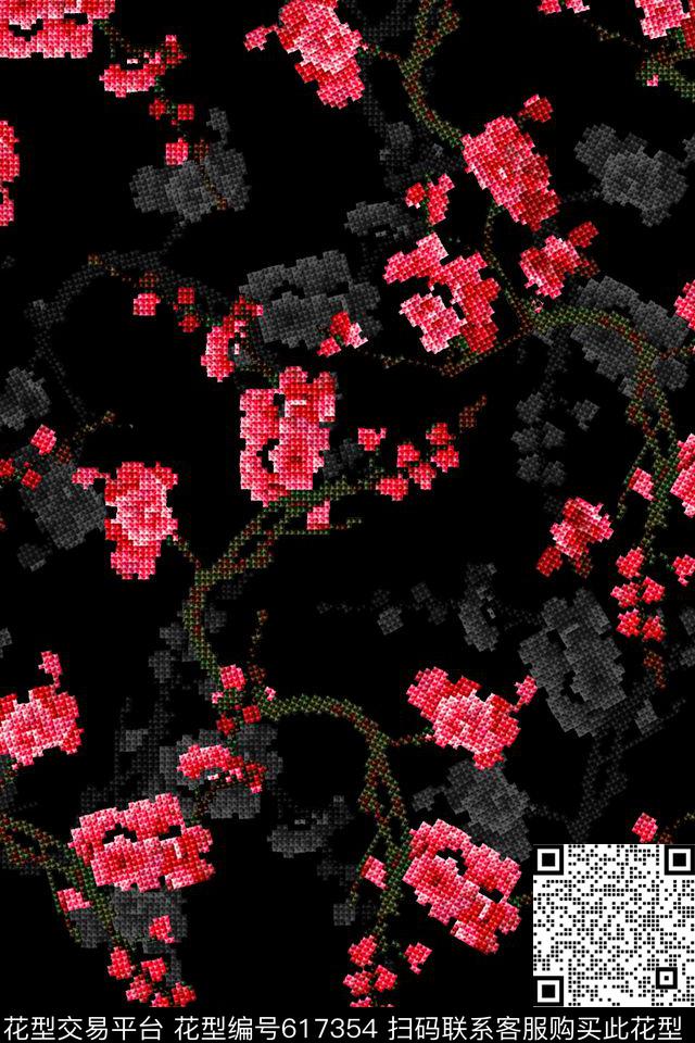 仿绣花梅花抽象几何清爽梦幻艺术平底立体手绘满版最新高清数码蕾丝民族中国风绣花珠宝肌理时尚潮

流大牌复古欧美风数码印花华亿平台下载（图片编号: 617354） - 瓦栏（Walan）