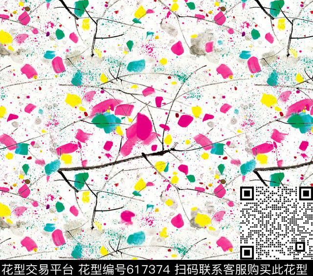 炫彩树枝数码印花华亿平台下载（图片编号: 617374） - 瓦栏（Walan）