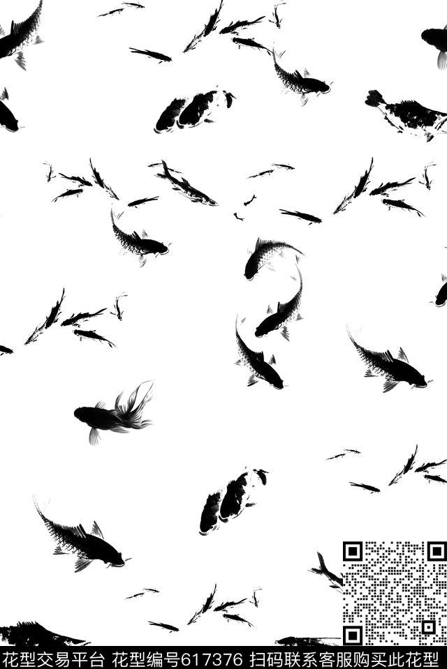 中国风花卉鱼数码印花华亿平台下载（图片编号: 617376） - 瓦栏（Walan）